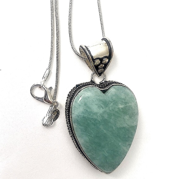 Jewelry - Heart-shaped Amazonite Pendant .925 ss overlay
